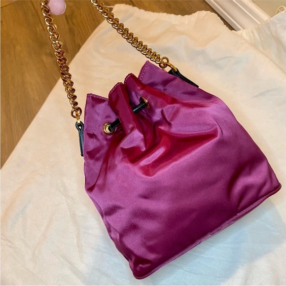 NEW!!! Versace Deep Fuschia Nylon and Black Leather Drawstring Bucket Bag - Picture 7 of 15